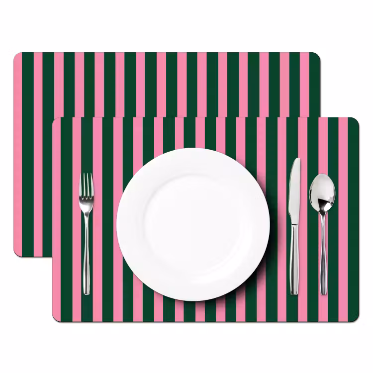 Set de table - Rayures verticales - Vert - Rose — 2