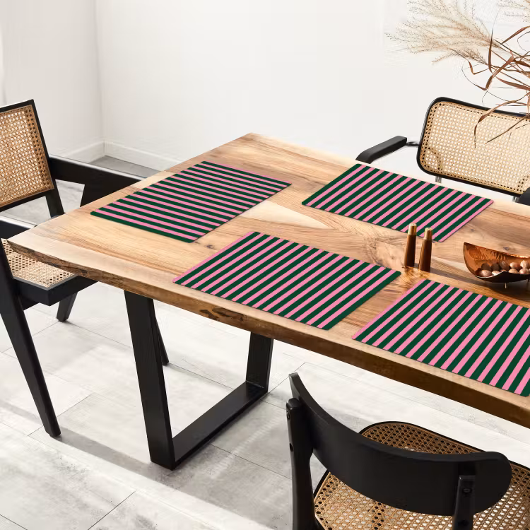 Set de table - Rayures verticales - Vert - Rose — 3