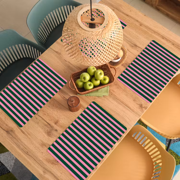Set de table - Rayures verticales - Vert - Rose — 4