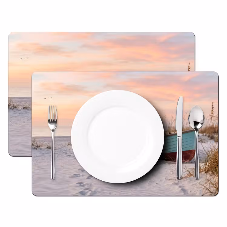 Set de table - Rustique - Bateau à rames - Plage de sable — 2
