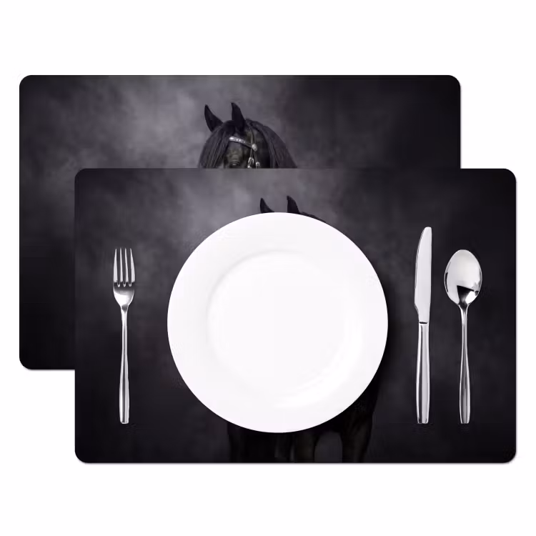 Set de table - Portrait - Cheval - Noir — 2