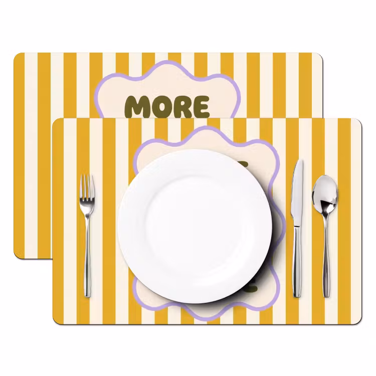 Set de table - Plus de café - Jaune - Violet - Rayures - Mug — 2