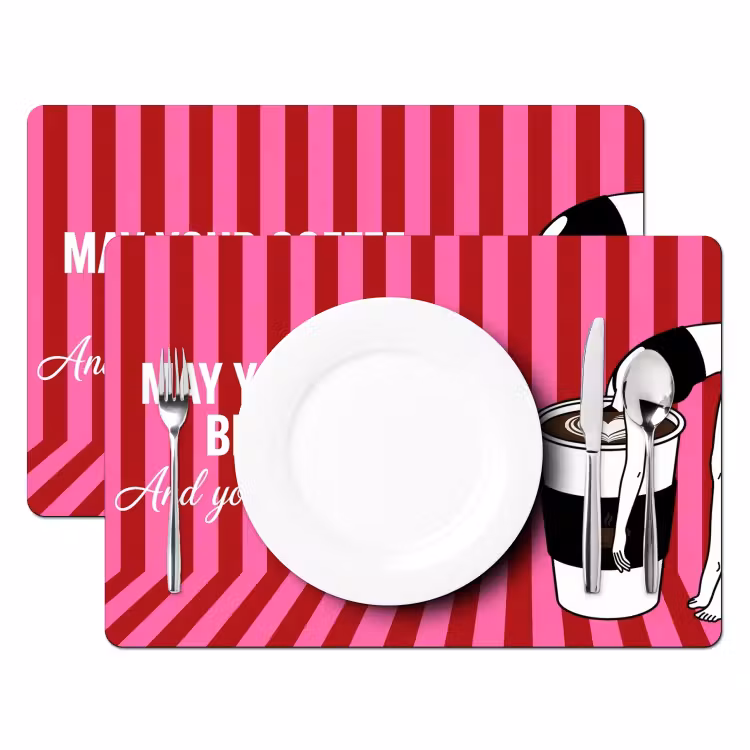 Set de table - Rose - Rayures - Café - Lundi — 2
