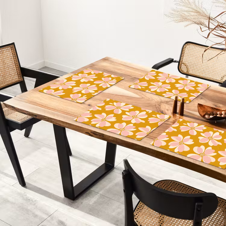 Set de table - Vintage - Fleurs - Jaune ocre — 3