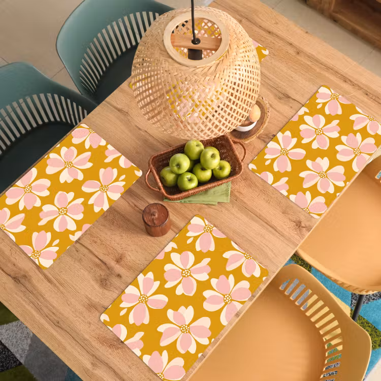Set de table - Vintage - Fleurs - Jaune ocre — 4