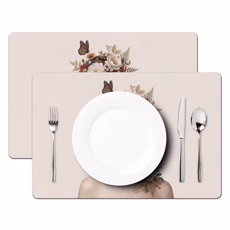 Set de table - Portrait - Fleurs - Crémé — 2