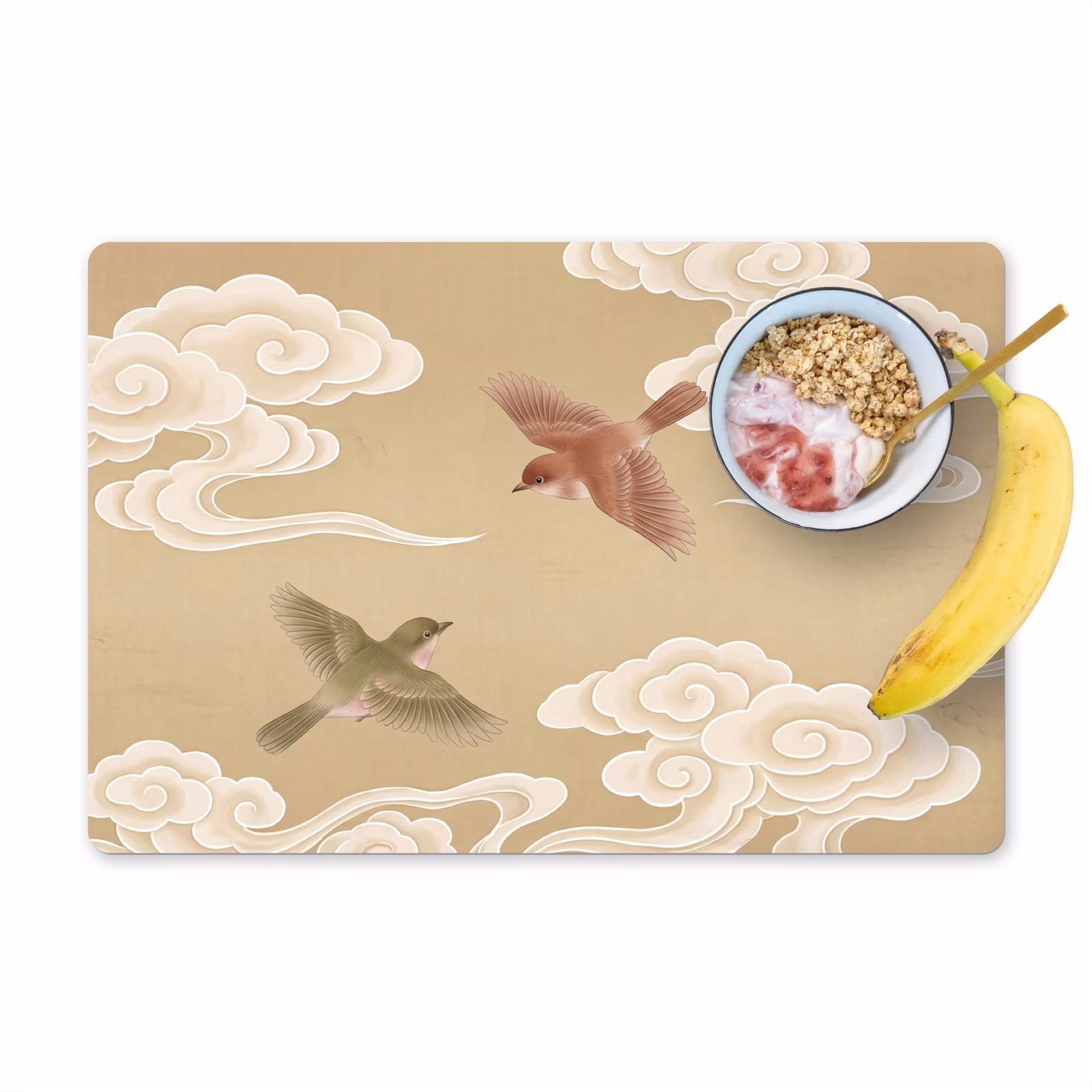 Set de table - Oiseaux - Mouches - Beige — 1