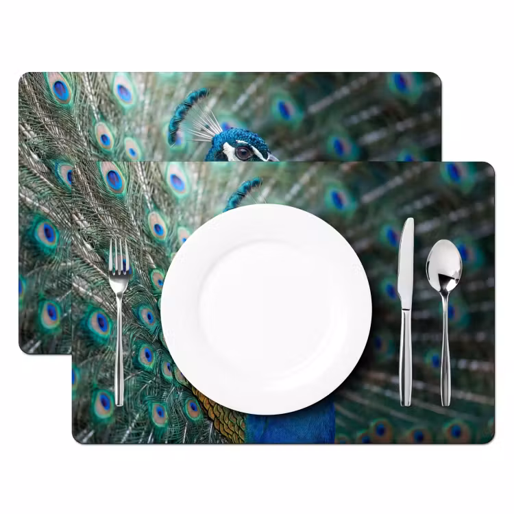 Set de table - Paon - Plumes - Bleu — 2