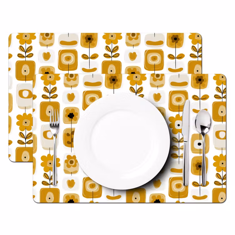 Set de table - Rétro - Abstrait - Fleurs - Jaune ocre — 2