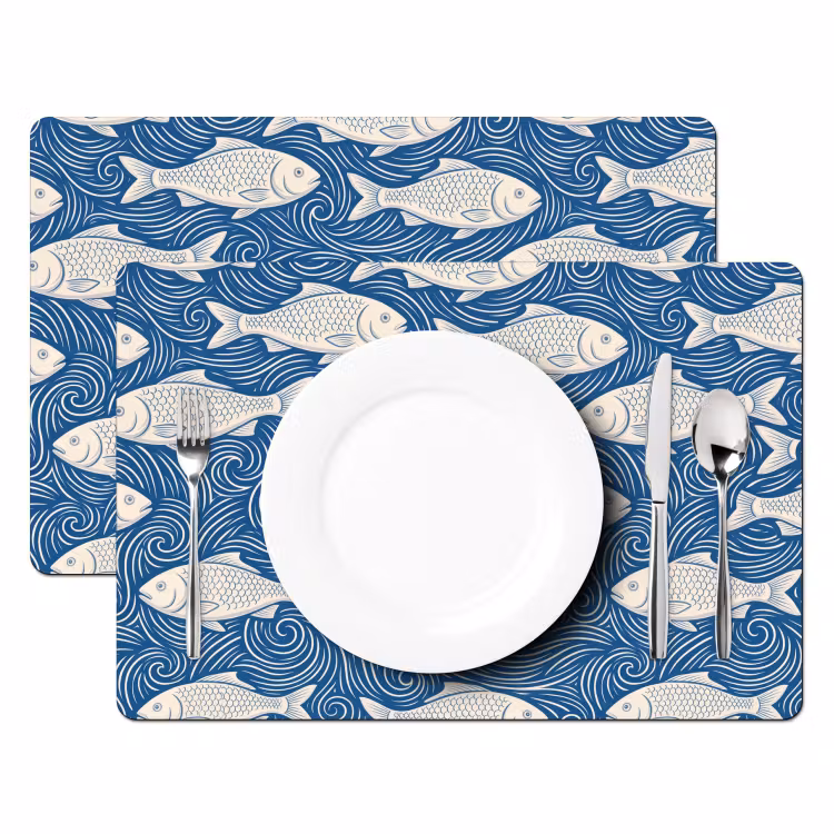 Set de table - Poisson - Eau - Motif - Graphisme - Bleu — 2
