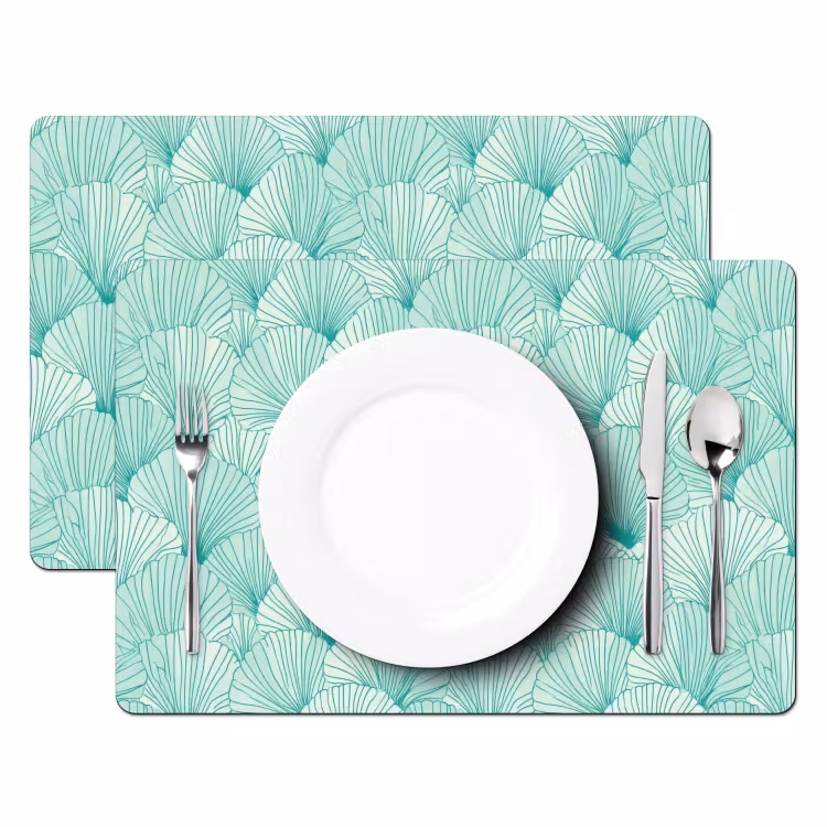 Set de table - Vert - Blanc - Ginkgo - Dessiné - Texturé — 2