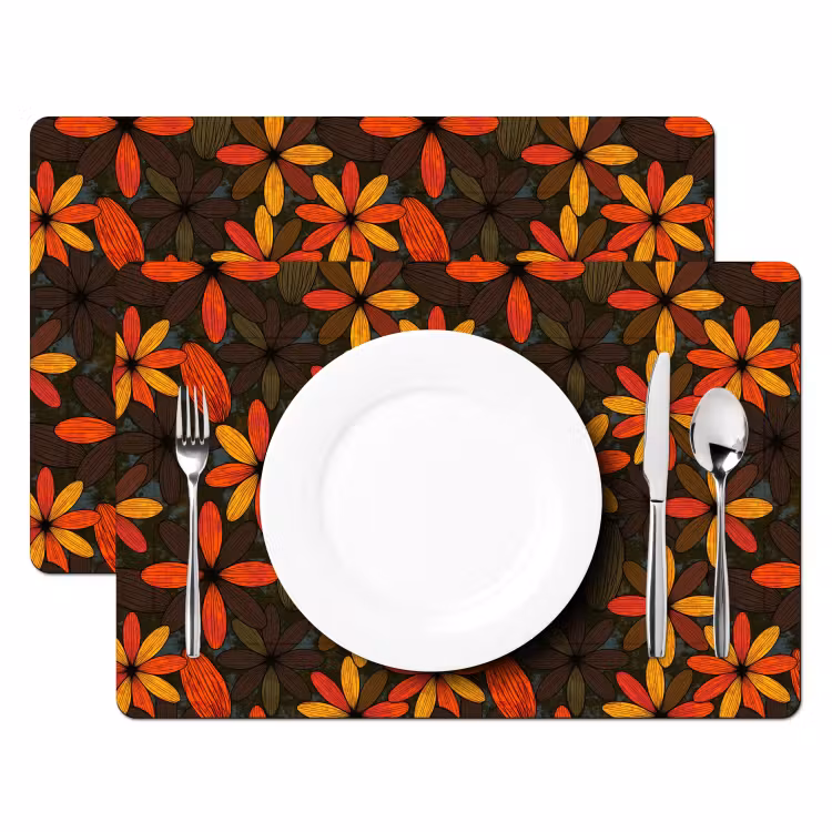 Set de table - Orange - Rétro - Fleurs - Automne — 2