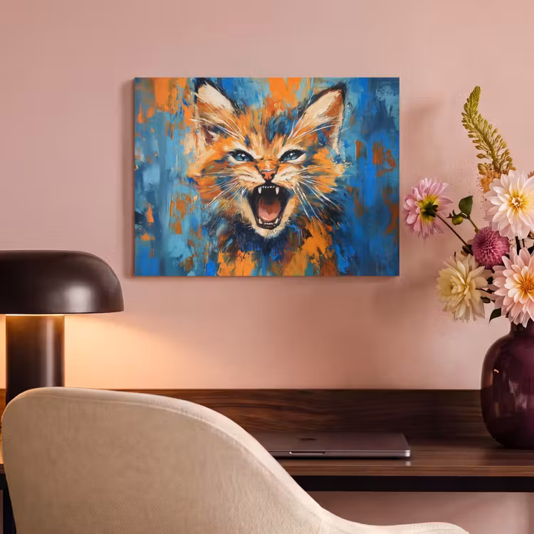 Tableau acoustique - Chat - Coloré - Orange - Bleu — 4