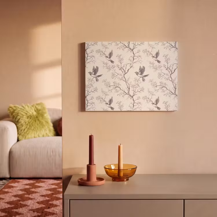 Tableau acoustique - Branches - Oiseaux - Beige — 2