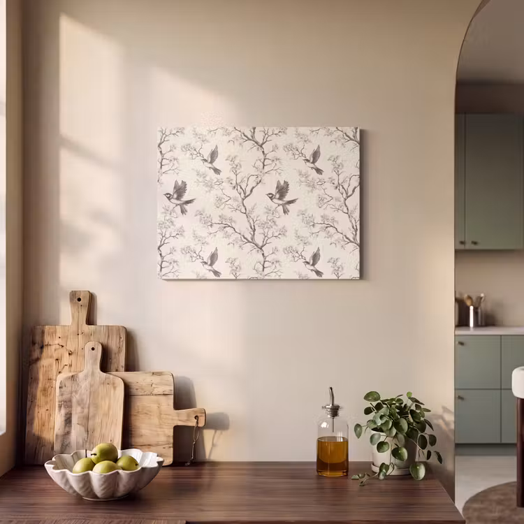 Tableau acoustique - Branches - Oiseaux - Beige — 3