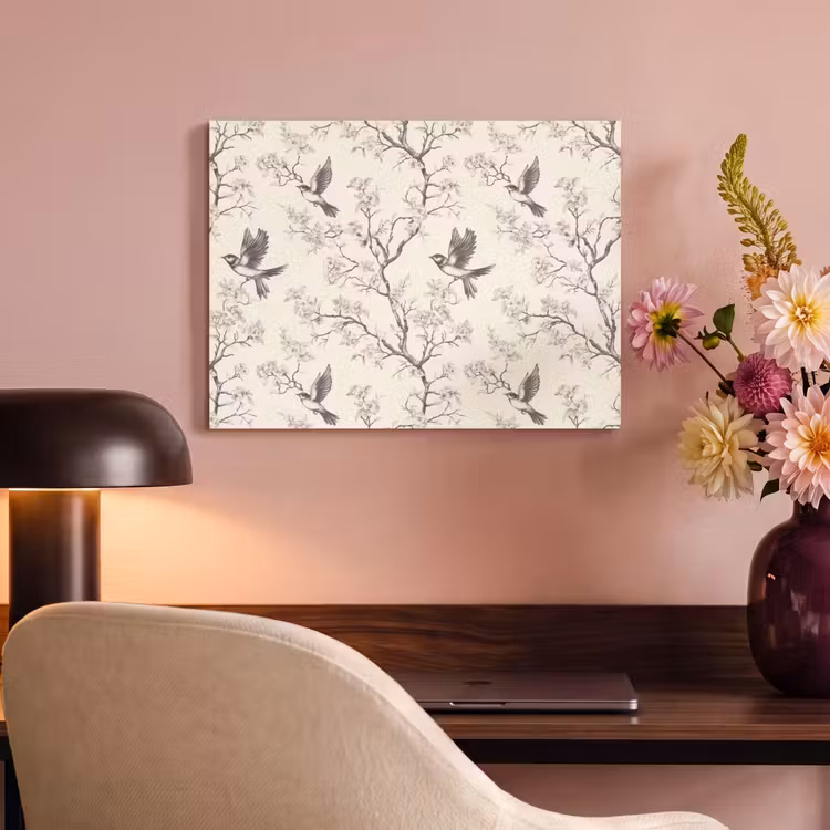 Tableau acoustique - Branches - Oiseaux - Beige — 4