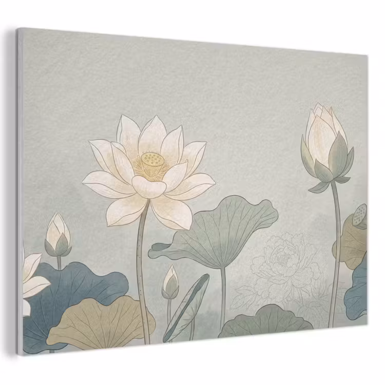 Tableau acoustique - Lotus - Fleurs - Vert — 1