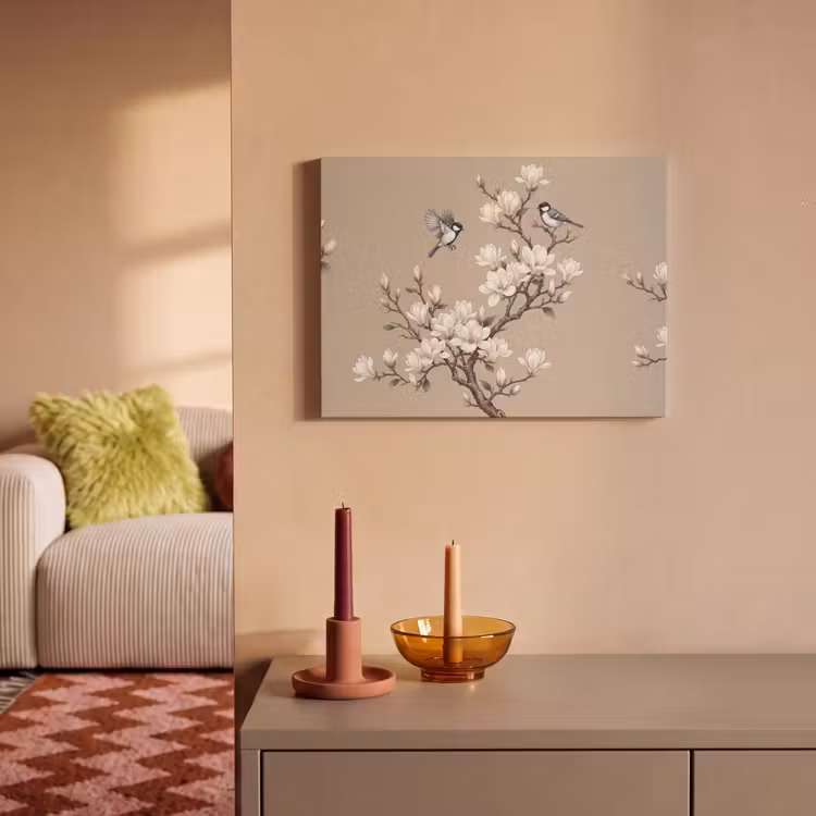 Tableau acoustique - Oriental - Oiseaux - Beige — 2