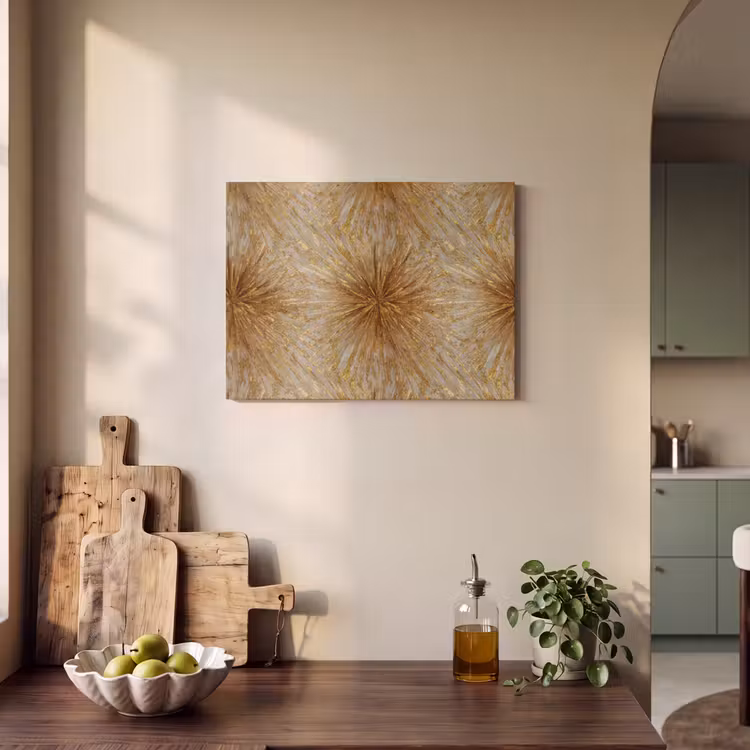 Tableau acoustique - Explosion - Abstrait - Or - Blanc — 3