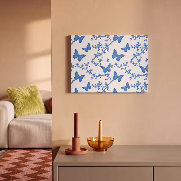Tableau acoustique - Papillon - Fleurs - Bleu — 2