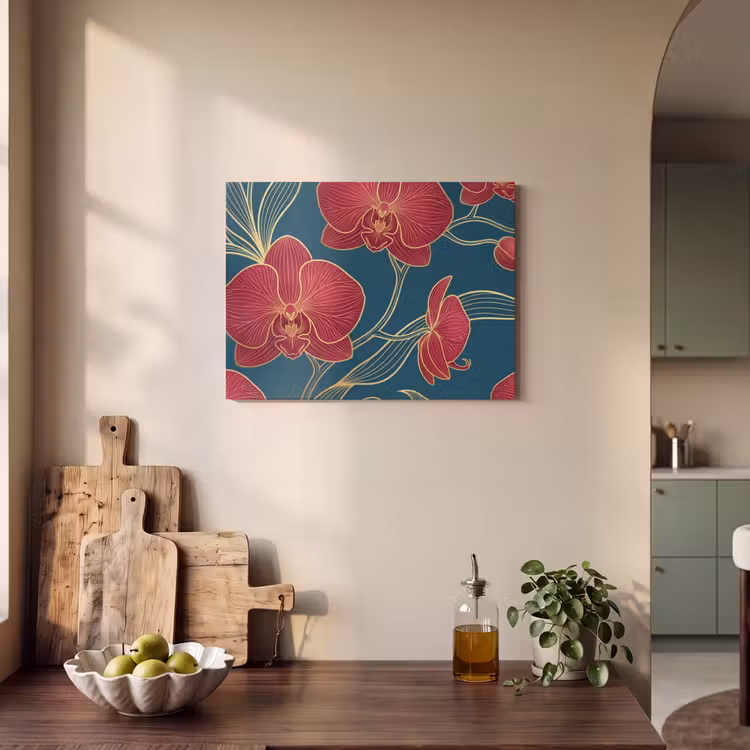 Tableau acoustique - Fleurs - Rouge - Or — 3