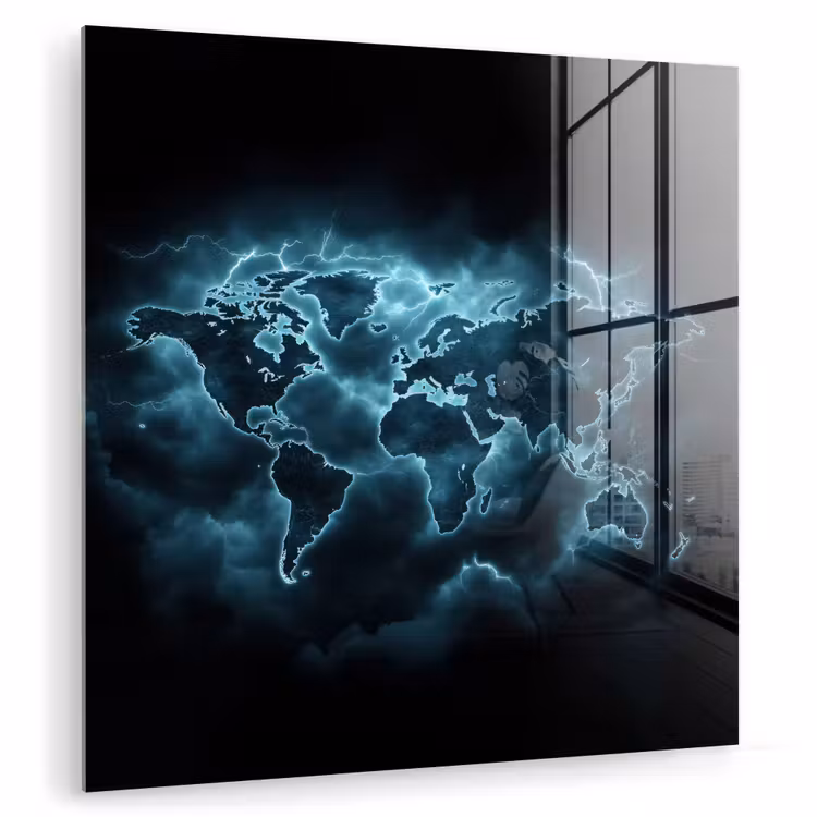 Tableau en verre - Carte du monde - Éclair - Bleu — 1