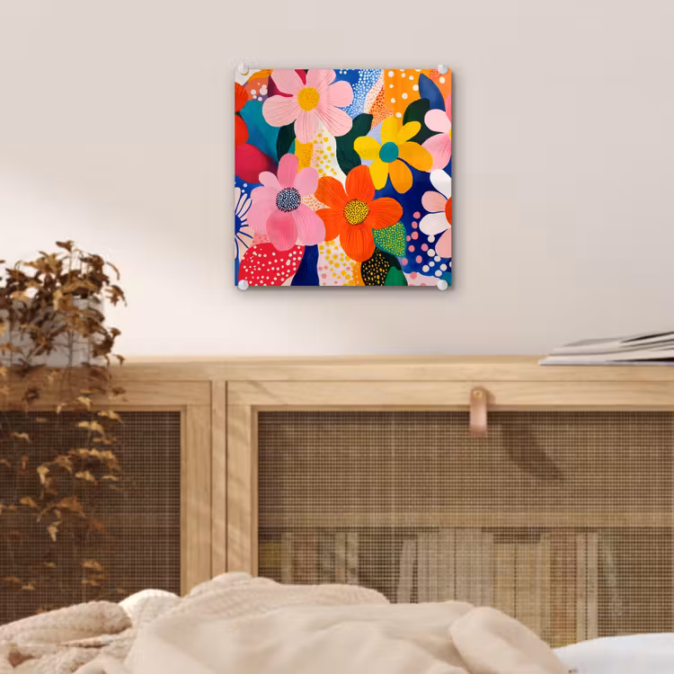 Tableau en verre - Fleurs - Colorées - Points — 5