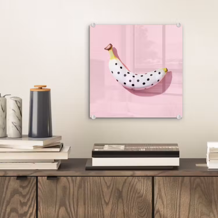 Tableau en verre - Banane - Points - rose — 2