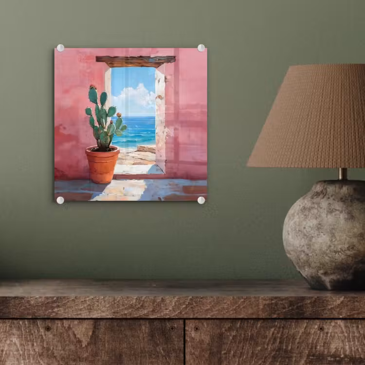 Tableau en verre - Mer - Rose - Cactus — 4