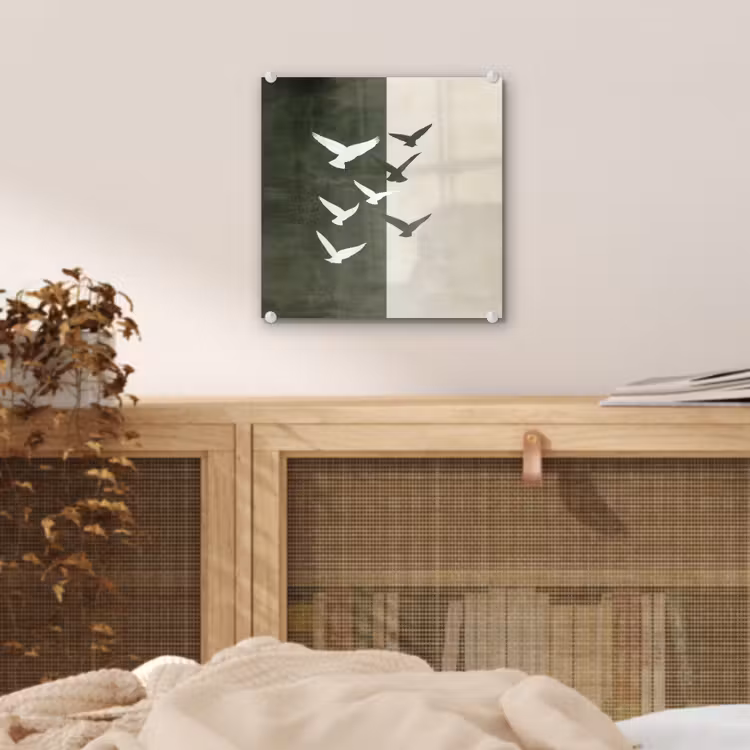 Tableau en verre - Japandi - Oiseau - Vert — 5