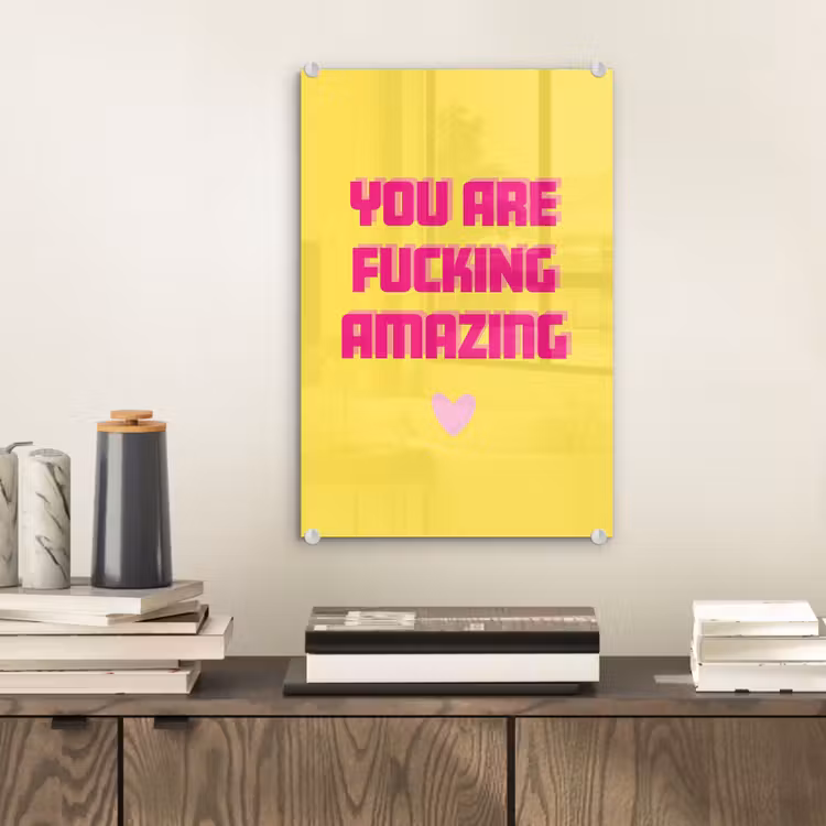 Tableau en verre - Jaune - Valentin - Texte — 2