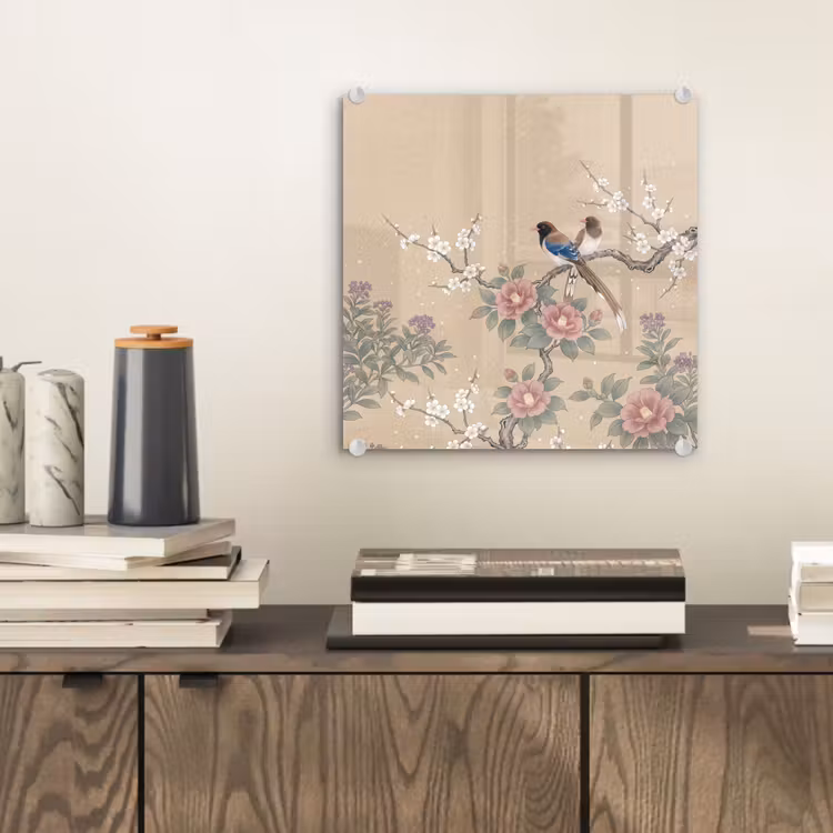 Tableau en verre - Fleurs - Oiseaux - Fleurs — 2