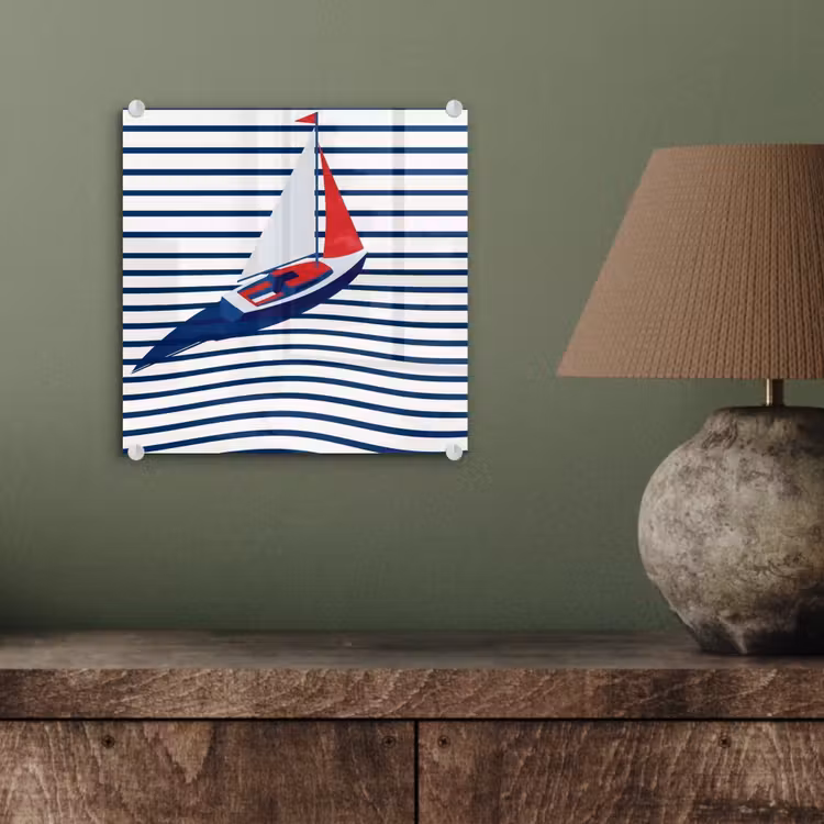 Tableau en verre - Bateau - Eau - Abstrait - Bleu — 4