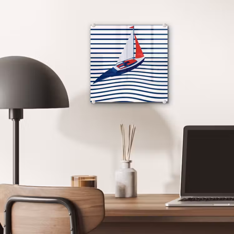 Tableau en verre - Bateau - Eau - Abstrait - Bleu — 7