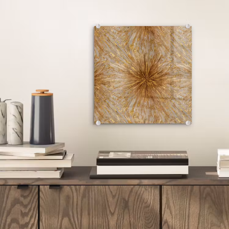 Tableau en verre - Explosion - Abstrait - Or - Blanc — 2