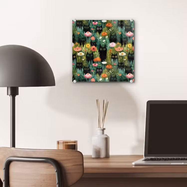 Tableau en verre - Chats - Fleurs - Coloré — 7