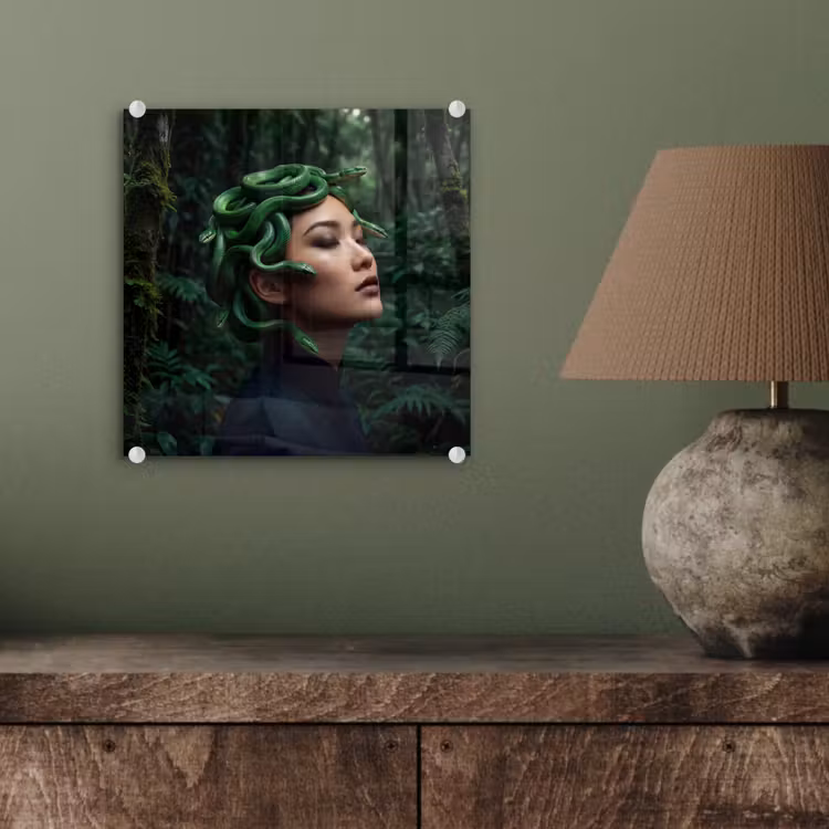 Tableau en verre - Femme - Serpent - Nature - Mystique - Vert — 4