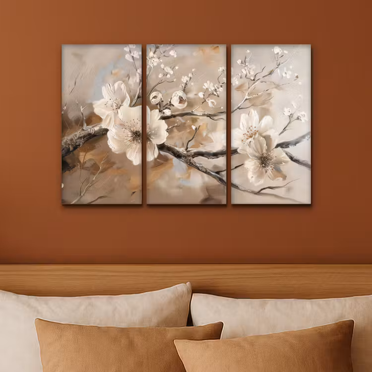 Tableau multi-panneaux - Fleur - Beige - Abstrait - Fleurs — 2