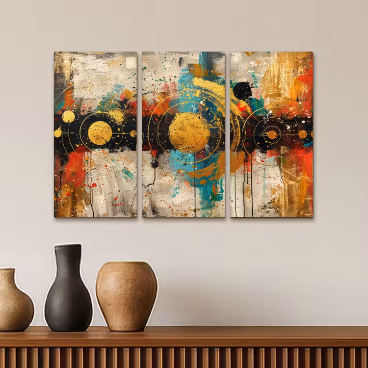 Tableau multi-panneaux - Abstrait - Or - Formes — 3