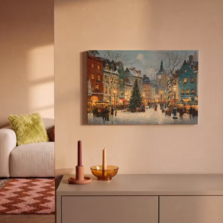 Tableau sur toile - Atmosphère de Noël - Place de la ville - Colorée — 1