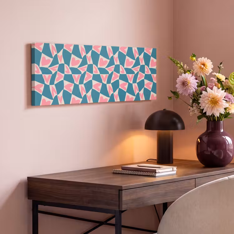 Tableau sur toile - Bleu - Patchs - Coeurs — 1