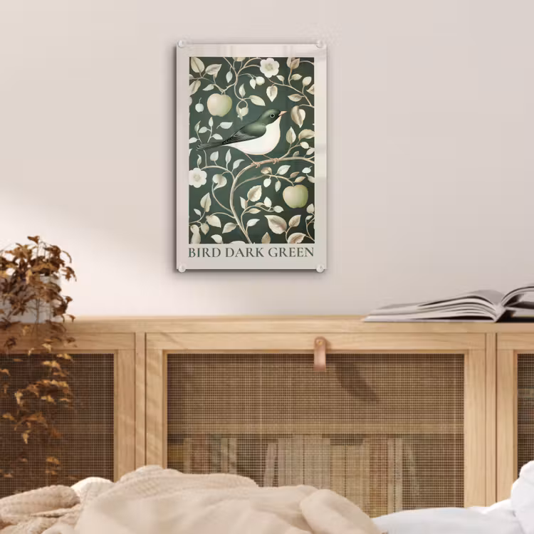 Tableau en verre - Vert - Oiseau - Fleurs — 5