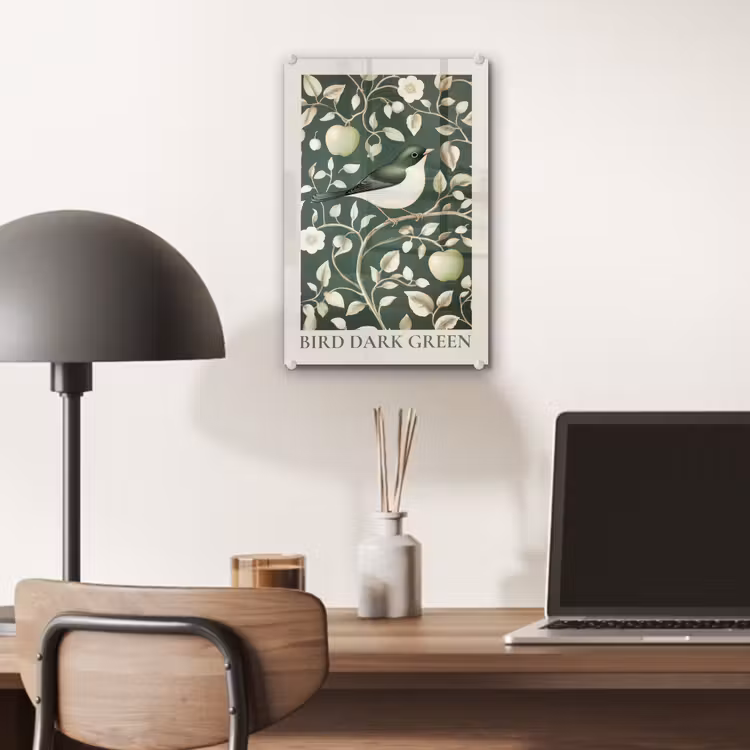 Tableau en verre - Vert - Oiseau - Fleurs — 7