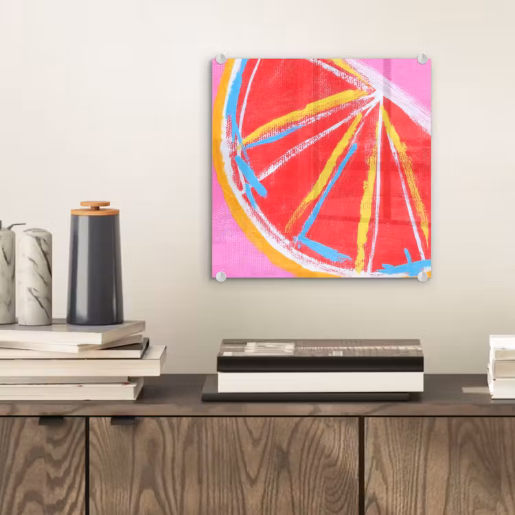 Tableau en verre - Pamplemousse - Peint - Rose - Rayures — 2