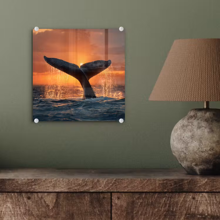 Tableau en verre - Queue de baleine - Eau - Coucher de soleil — 4