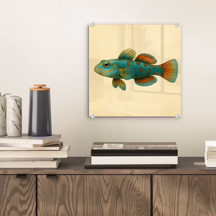 Tableau en verre - Poisson - Bleu - Points - Écailles — 2