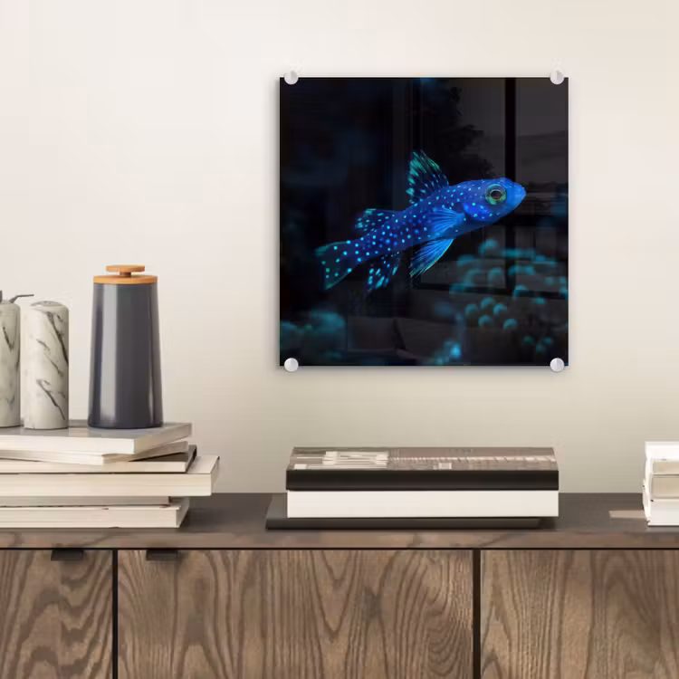 Tableau en verre - Poisson - Points - Corail - Bleu — 2