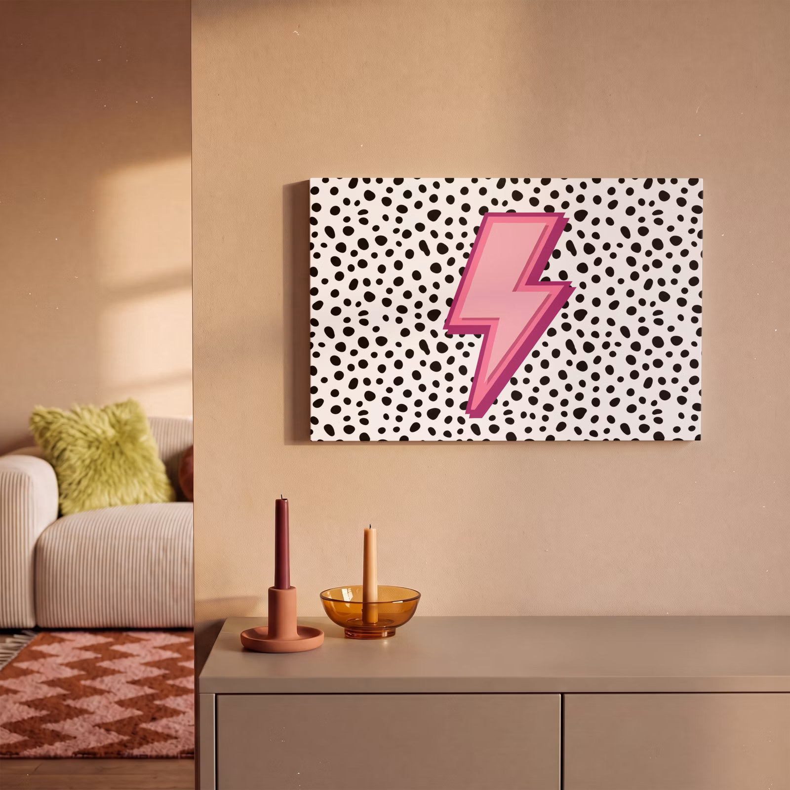 Tableau sur toile - Éclair - Rose - Points — 1