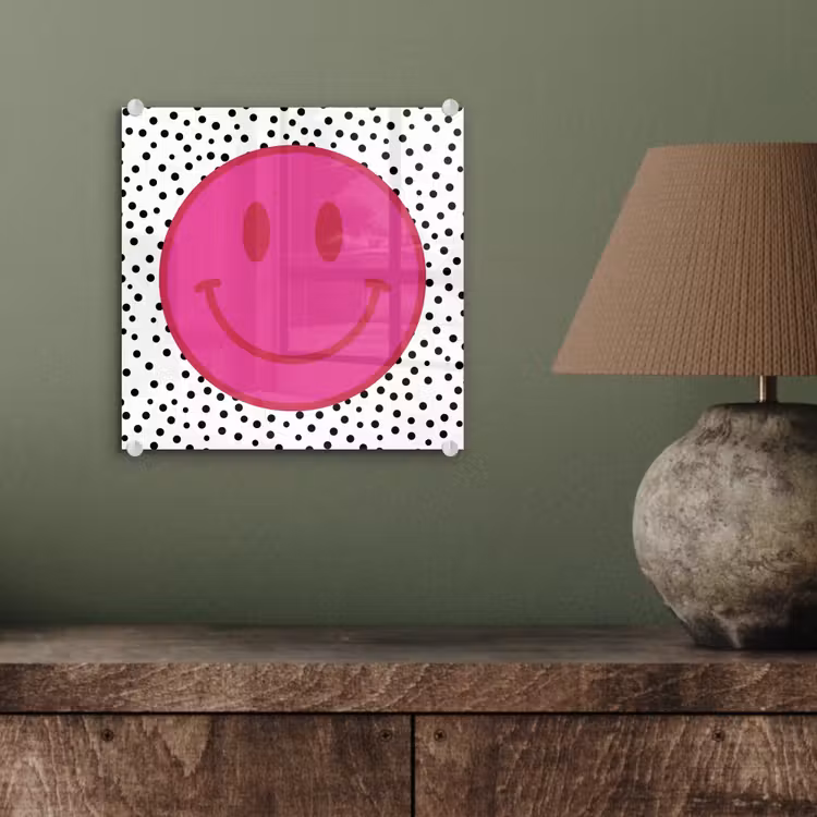 Tableau en verre - Smiley - Rose - Points — 4