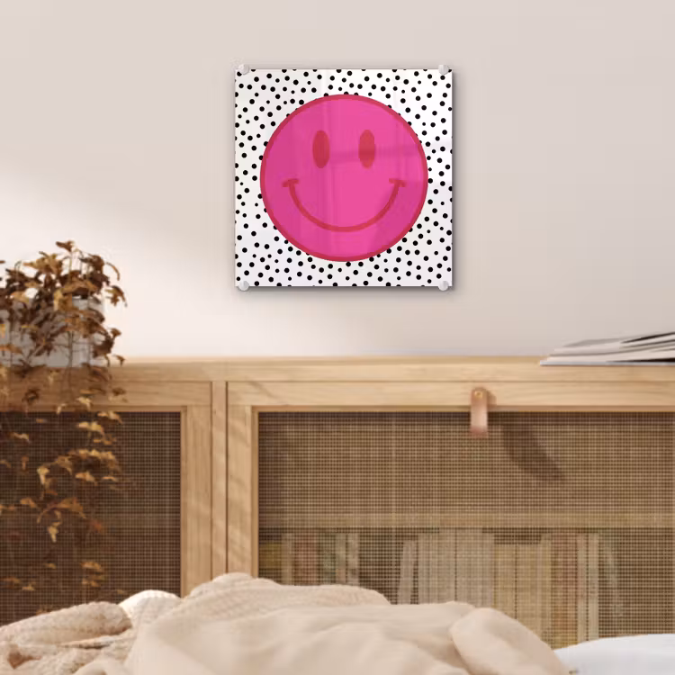 Tableau en verre - Smiley - Rose - Points — 5